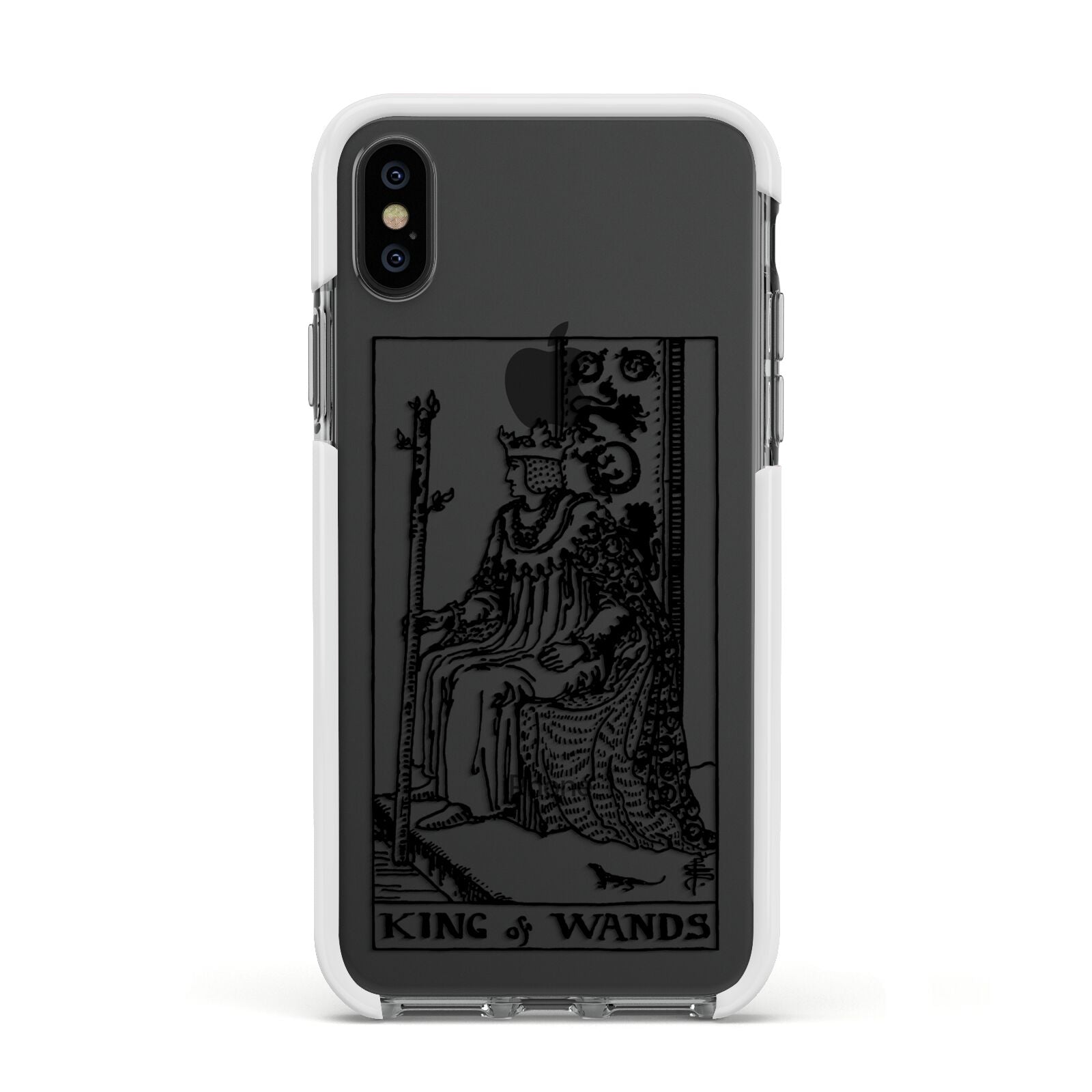 King of Wands Monochrome Apple iPhone Xs Impact Case White Edge on Black Phone