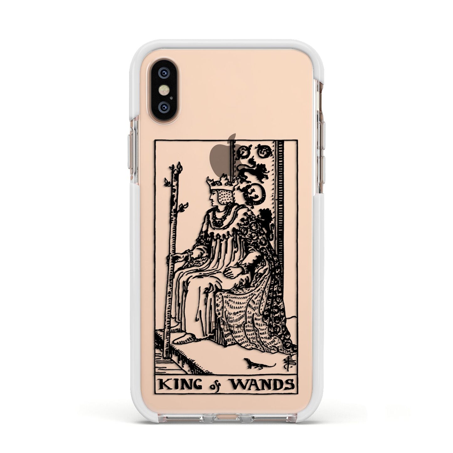 King of Wands Monochrome Apple iPhone Xs Impact Case White Edge on Gold Phone