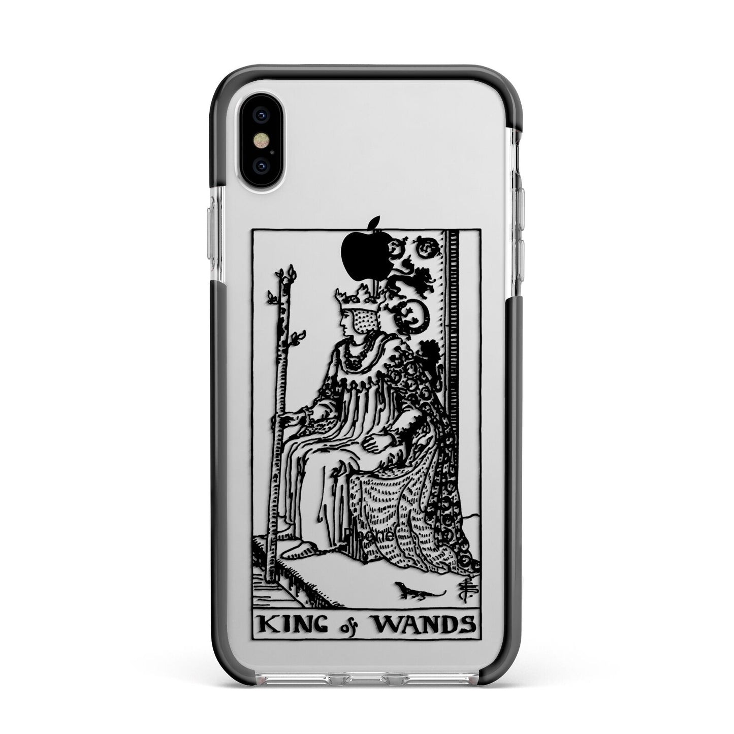King of Wands Monochrome Apple iPhone Xs Max Impact Case Black Edge on Silver Phone