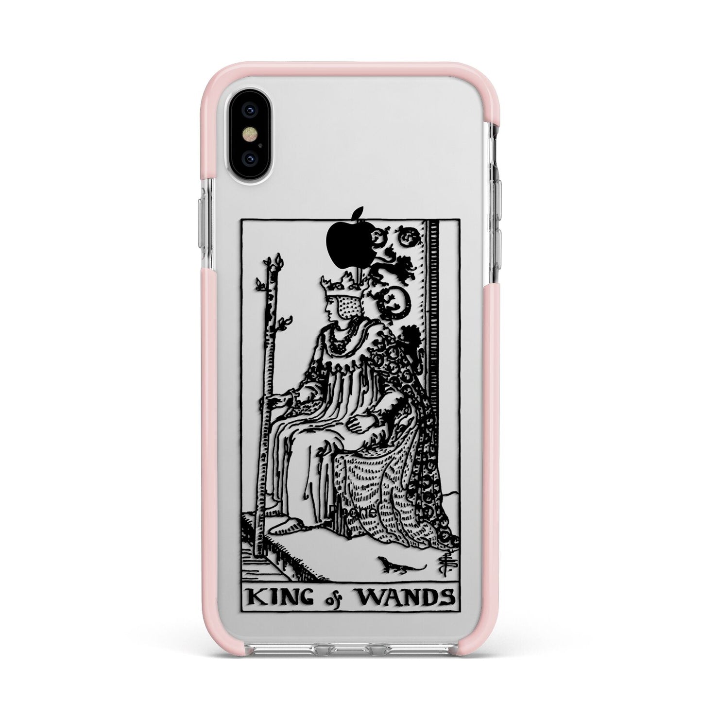 King of Wands Monochrome Apple iPhone Xs Max Impact Case Pink Edge on Silver Phone