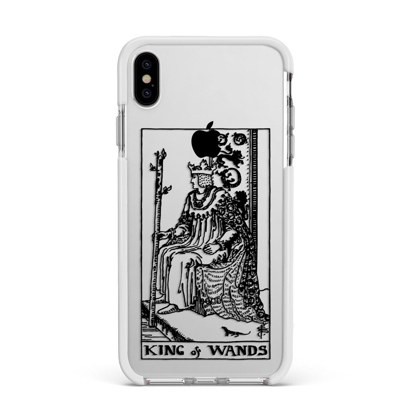 King of Wands Monochrome Apple iPhone Xs Max Impact Case White Edge on Silver Phone