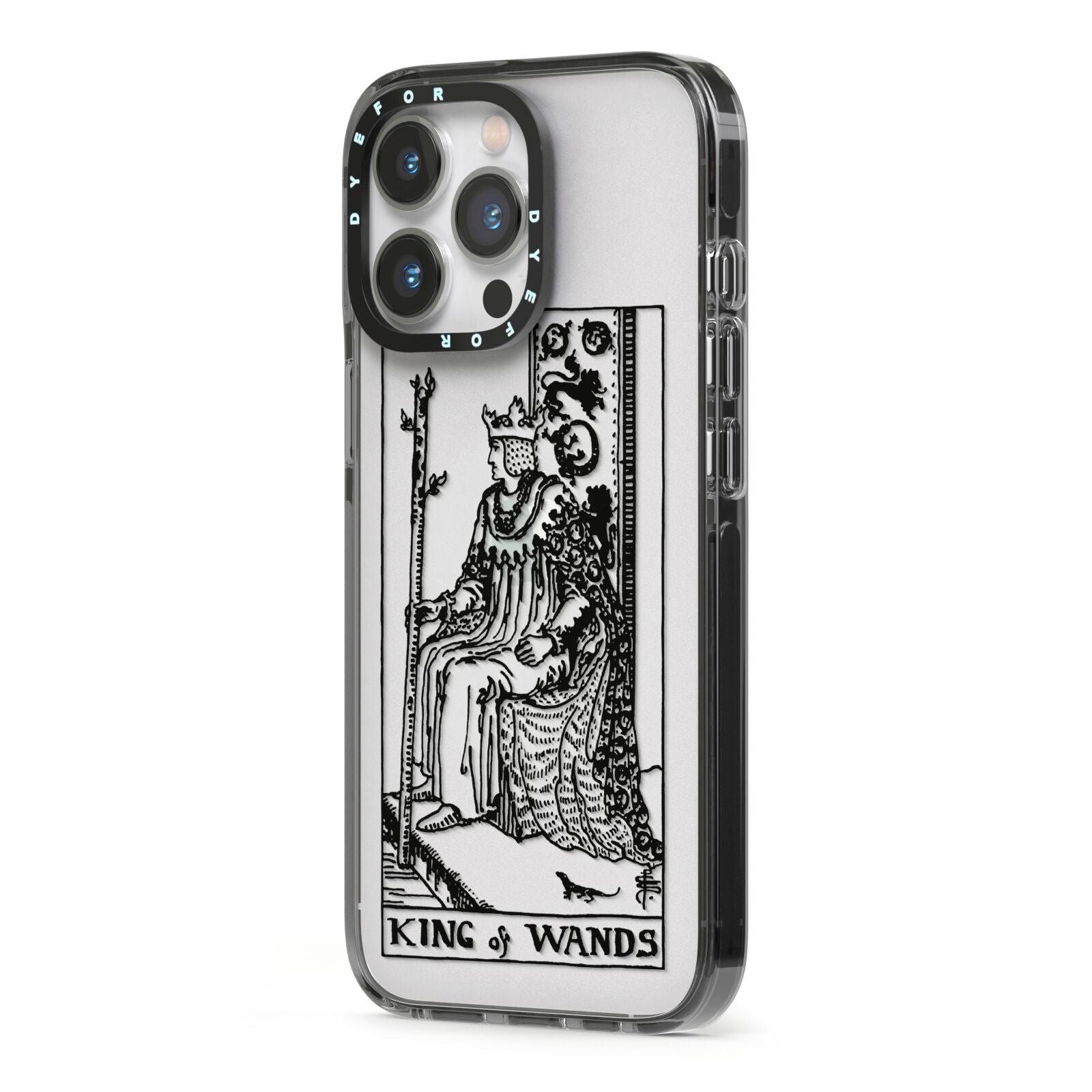 King of Wands Monochrome iPhone 13 Pro Black Impact Case Side Angle on Silver phone
