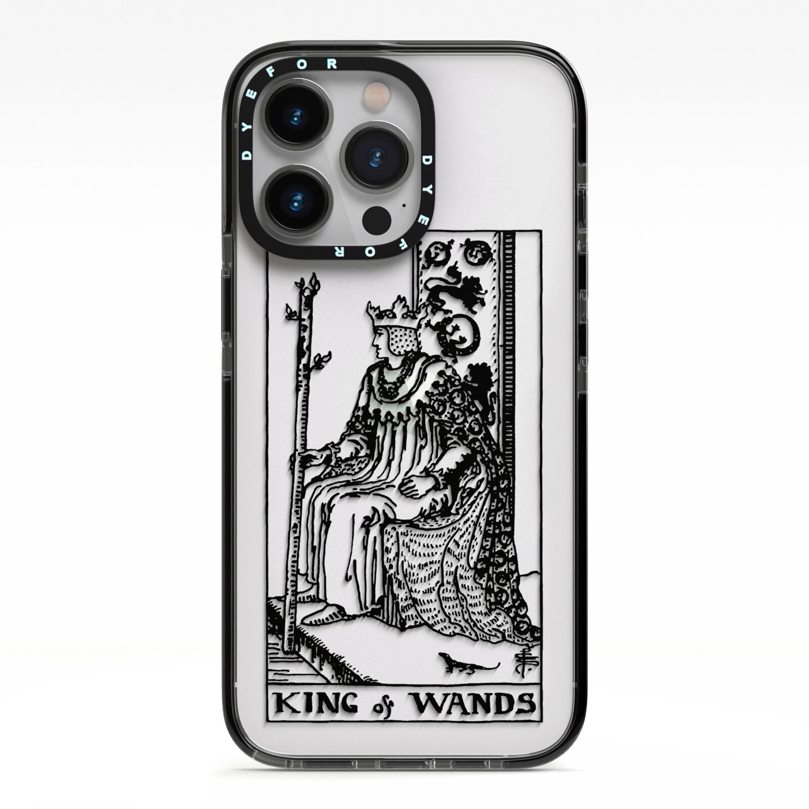 King of Wands Monochrome iPhone 13 Pro Black Impact Case on Silver phone