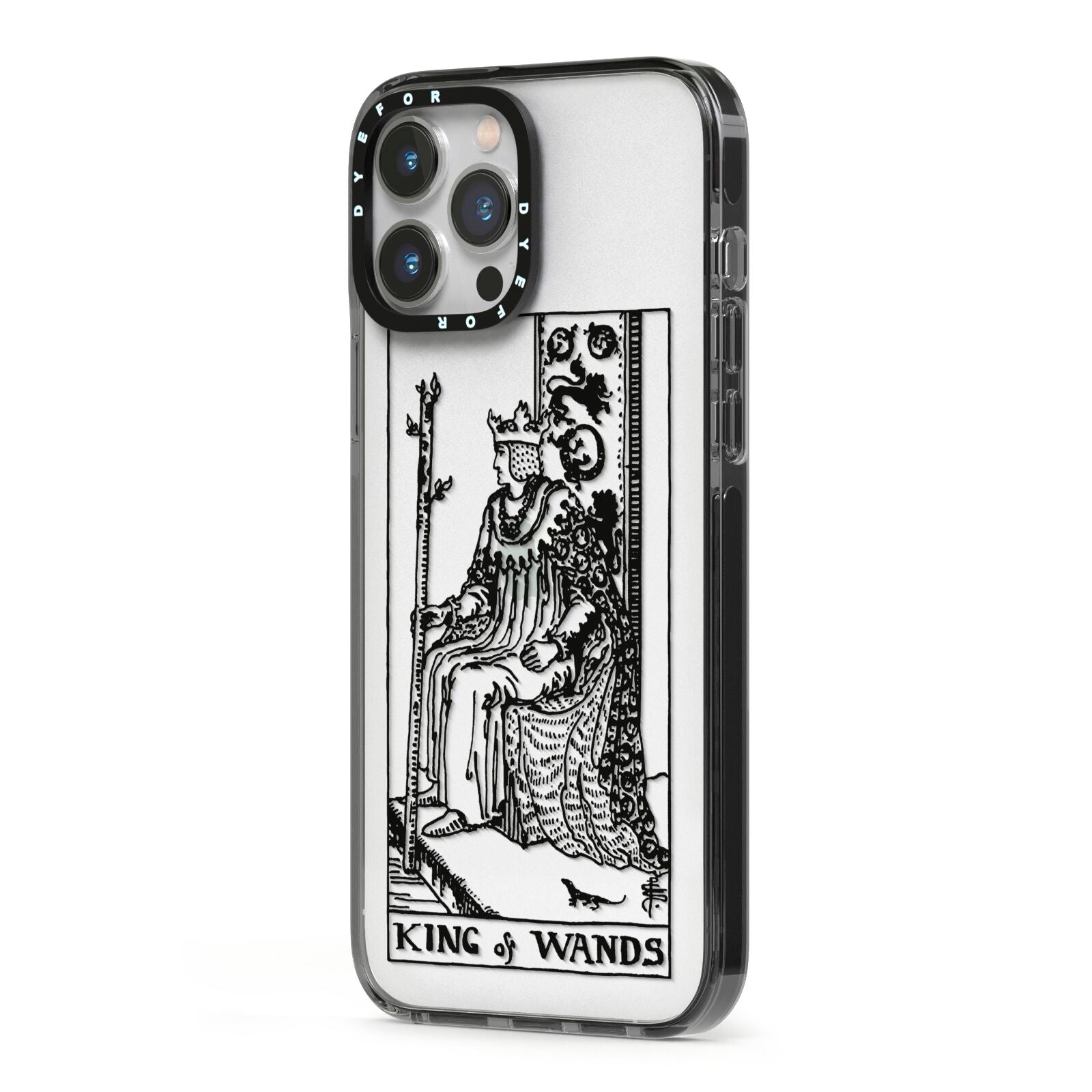 King of Wands Monochrome iPhone 13 Pro Max Black Impact Case Side Angle on Silver phone