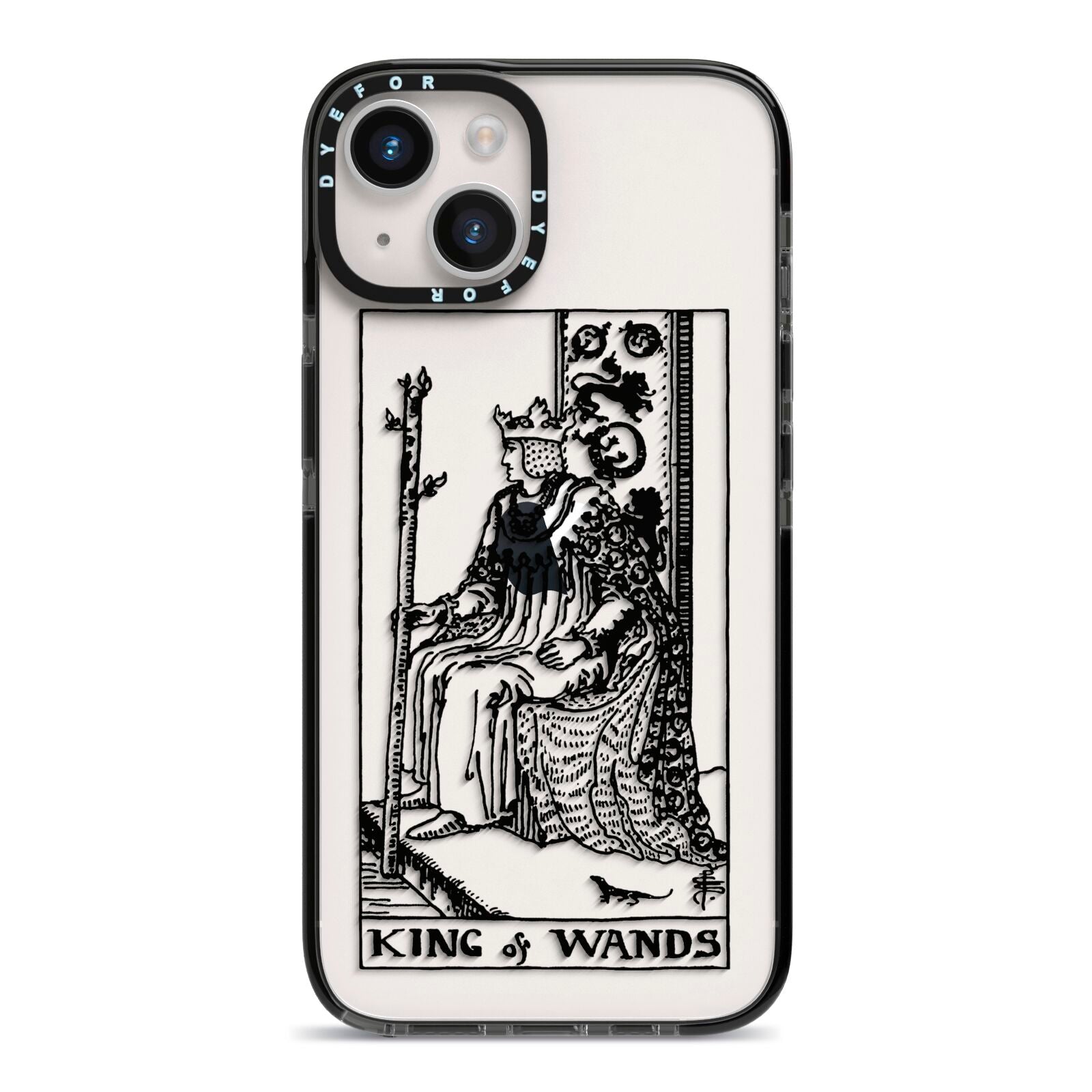King of Wands Monochrome iPhone 14 Black Impact Case on Silver phone