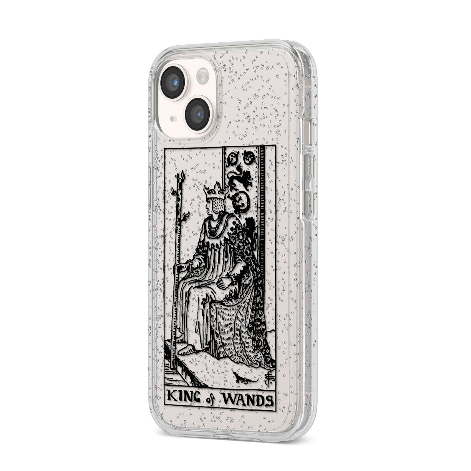 King of Wands Monochrome iPhone 14 Glitter Tough Case Starlight Angled Image
