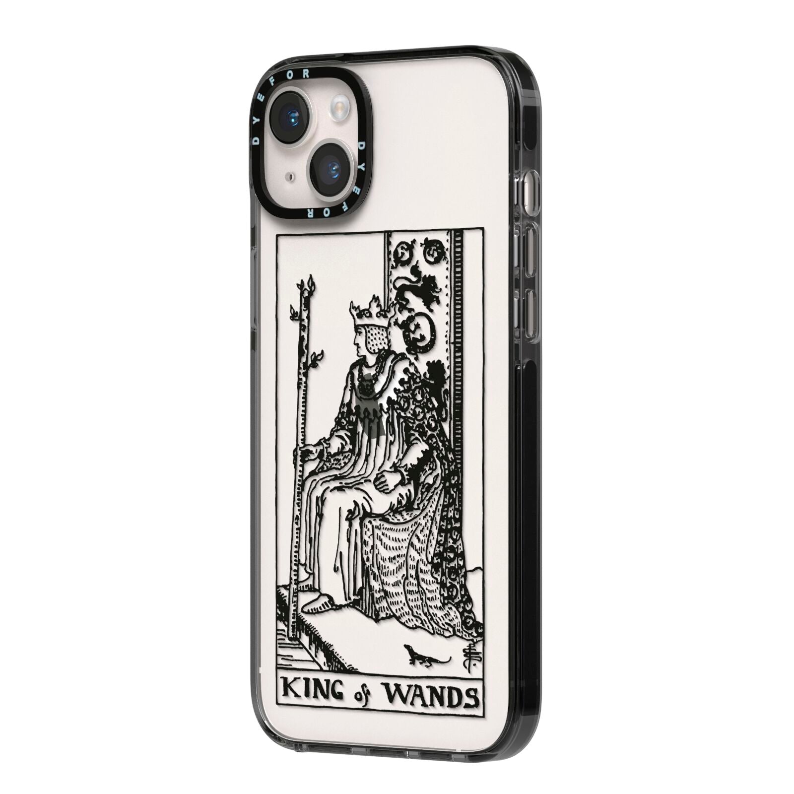 King of Wands Monochrome iPhone 14 Plus Black Impact Case Side Angle on Silver phone