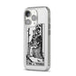 King of Wands Monochrome iPhone 14 Pro Clear Tough Case Silver Angled Image