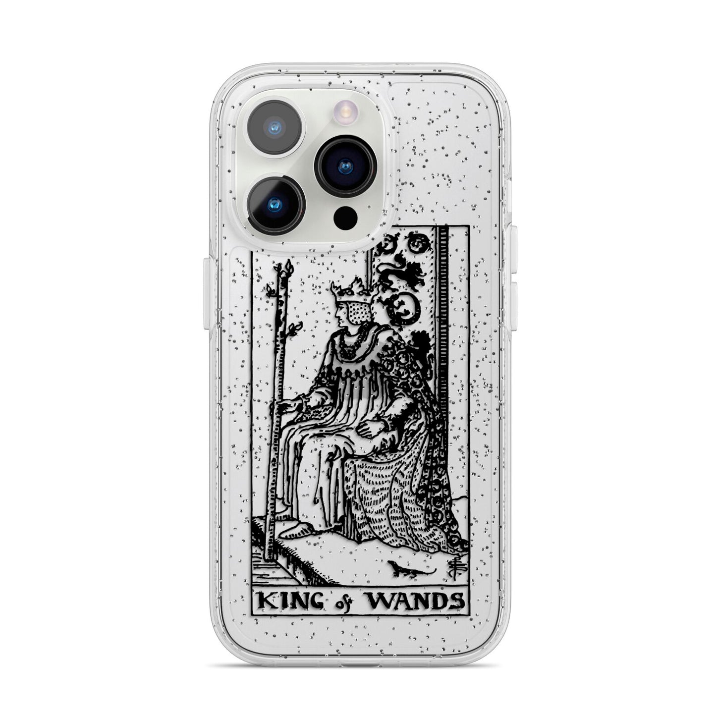 King of Wands Monochrome iPhone 14 Pro Glitter Tough Case Silver