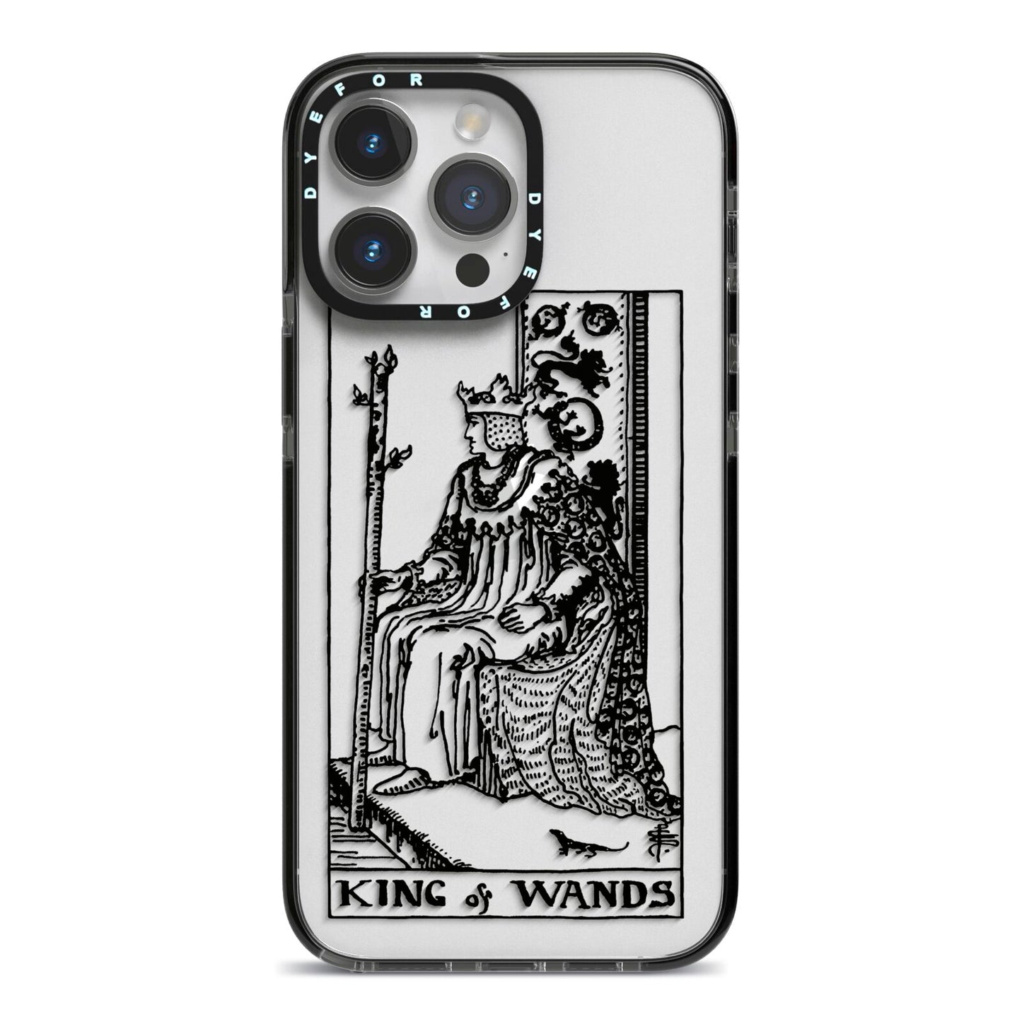 King of Wands Monochrome iPhone 14 Pro Max Black Impact Case on Silver phone
