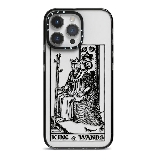 King of Wands Monochrome iPhone 14 Pro Max Black Impact Case on Silver phone