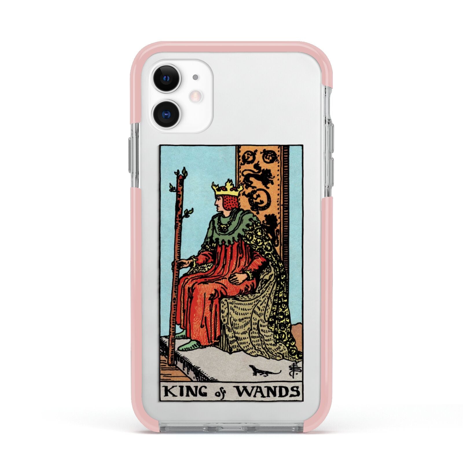 King of Wands Tarot Card Apple iPhone 11 in White with Pink Impact Case
