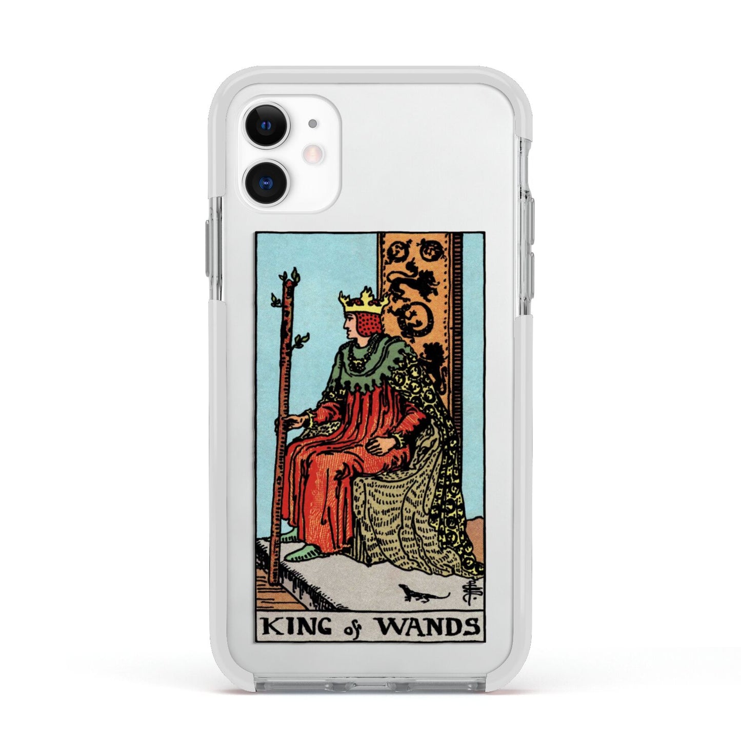 King of Wands Tarot Card Apple iPhone 11 in White with White Impact Case