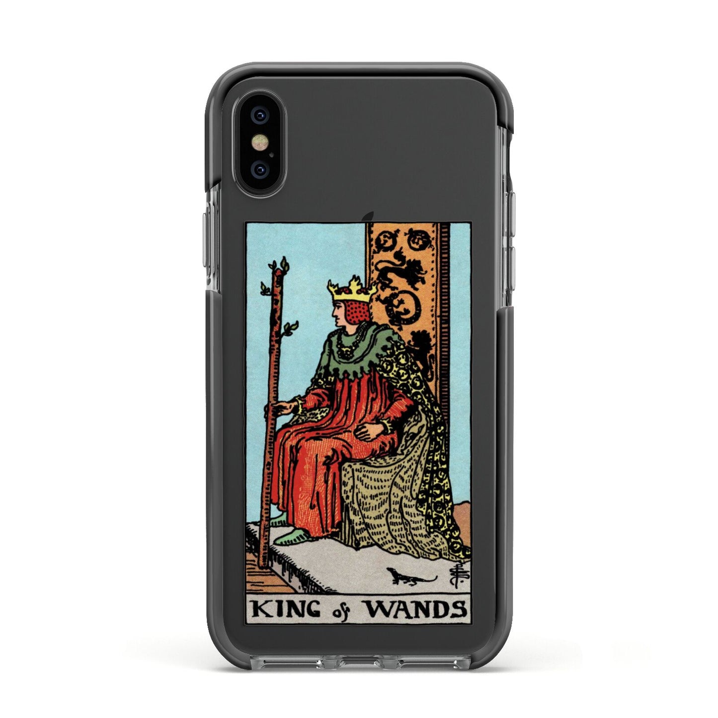 King of Wands Tarot Card Apple iPhone Xs Impact Case Black Edge on Black Phone