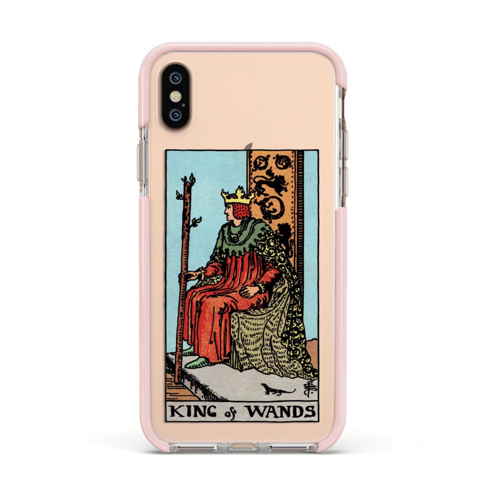 King of Wands Tarot Card Apple iPhone Xs Impact Case Pink Edge on Gold Phone