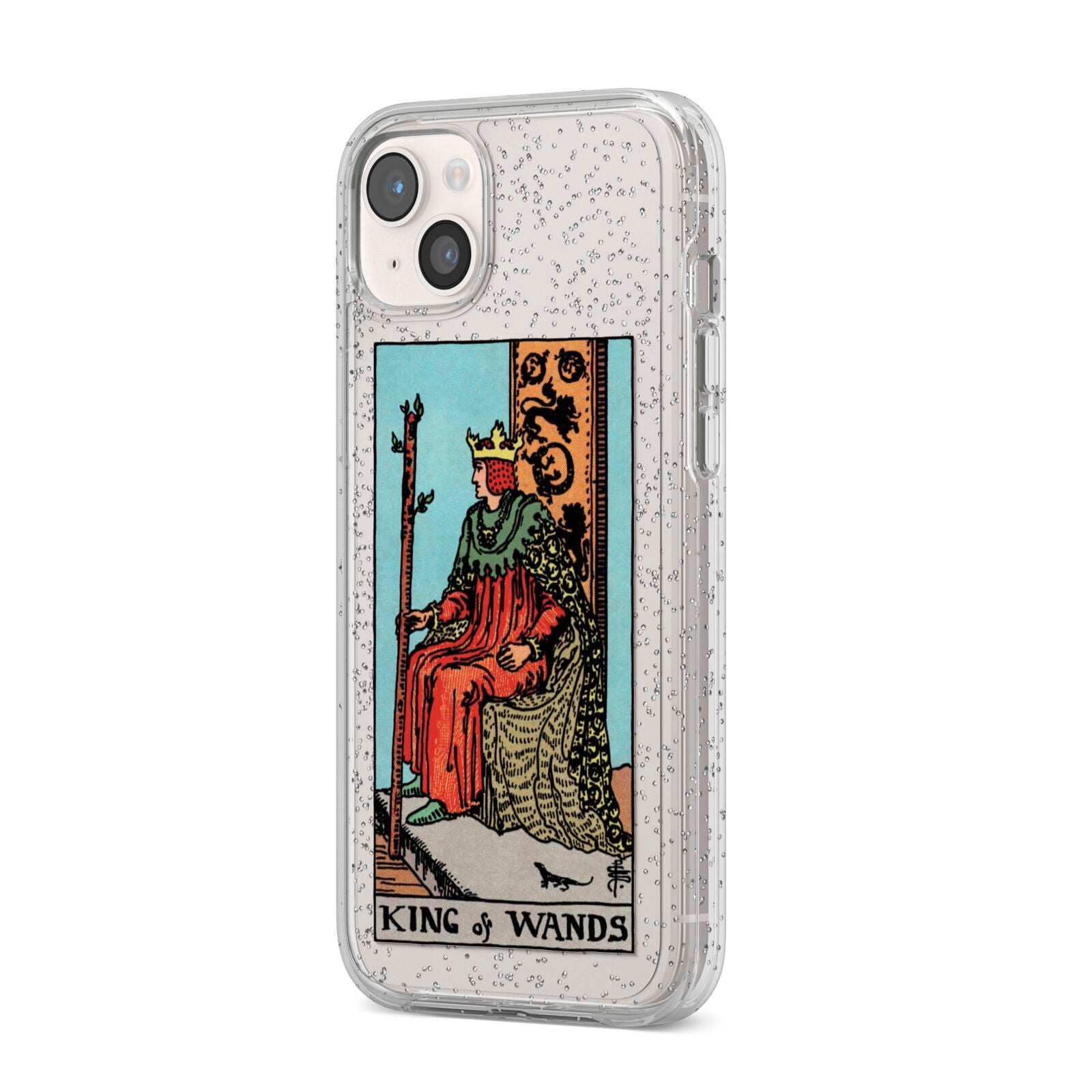 King of Wands Tarot Card iPhone 14 Plus Glitter Tough Case Starlight Angled Image