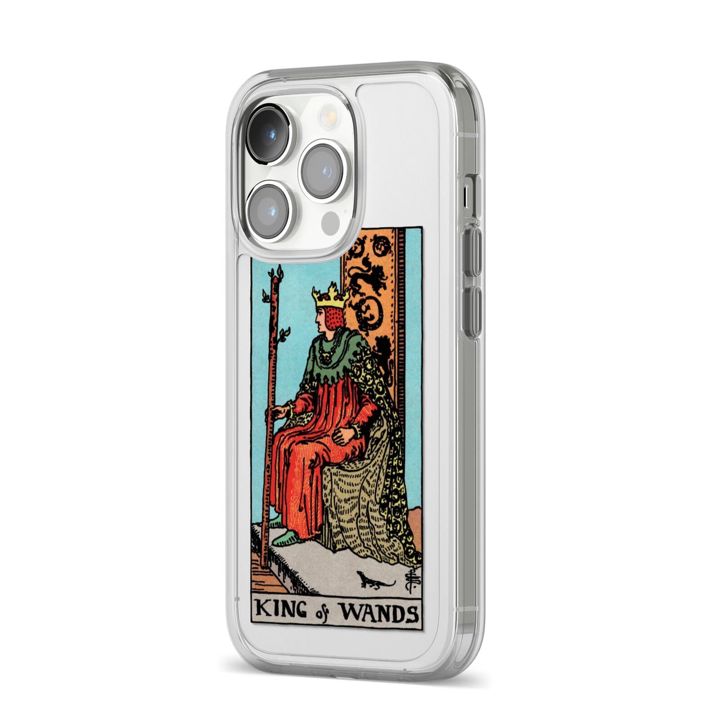 King of Wands Tarot Card iPhone 14 Pro Clear Tough Case Silver Angled Image