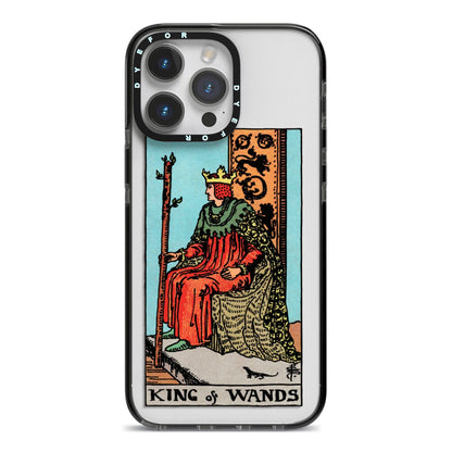 King of Wands Tarot Card iPhone 14 Pro Max Black Impact Case on Silver phone