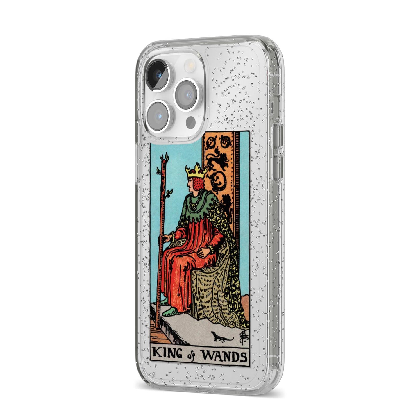 King of Wands Tarot Card iPhone 14 Pro Max Glitter Tough Case Silver Angled Image