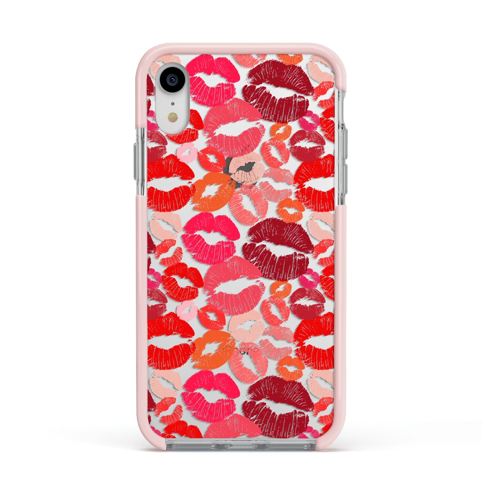 Kiss Print Apple iPhone XR Impact Case Pink Edge on Silver Phone