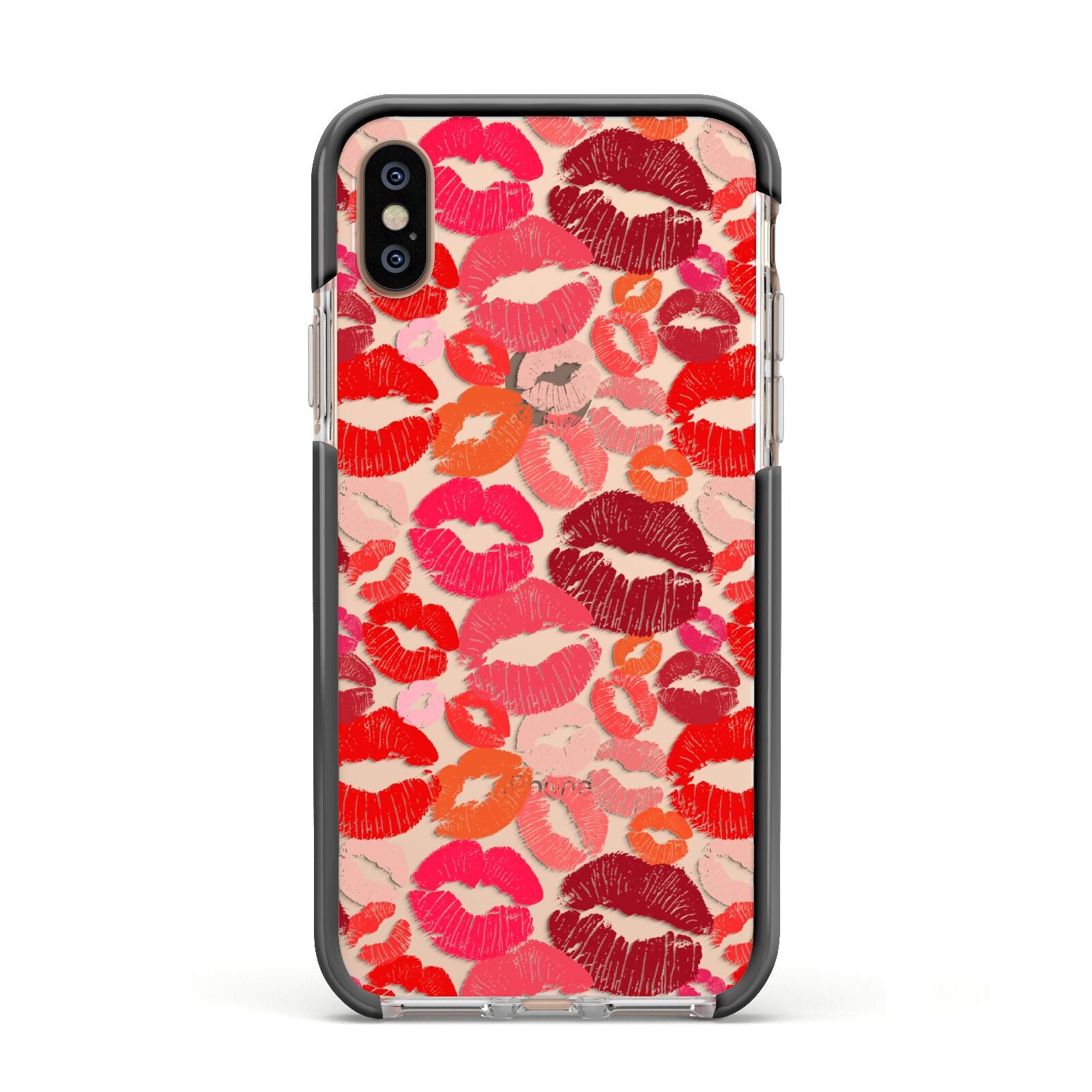 Kiss Print Apple iPhone Xs Impact Case Black Edge on Gold Phone