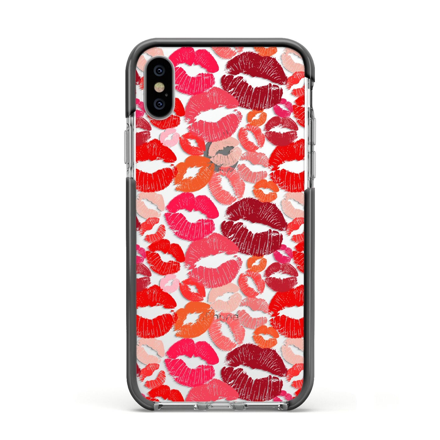 Kiss Print Apple iPhone Xs Impact Case Black Edge on Silver Phone