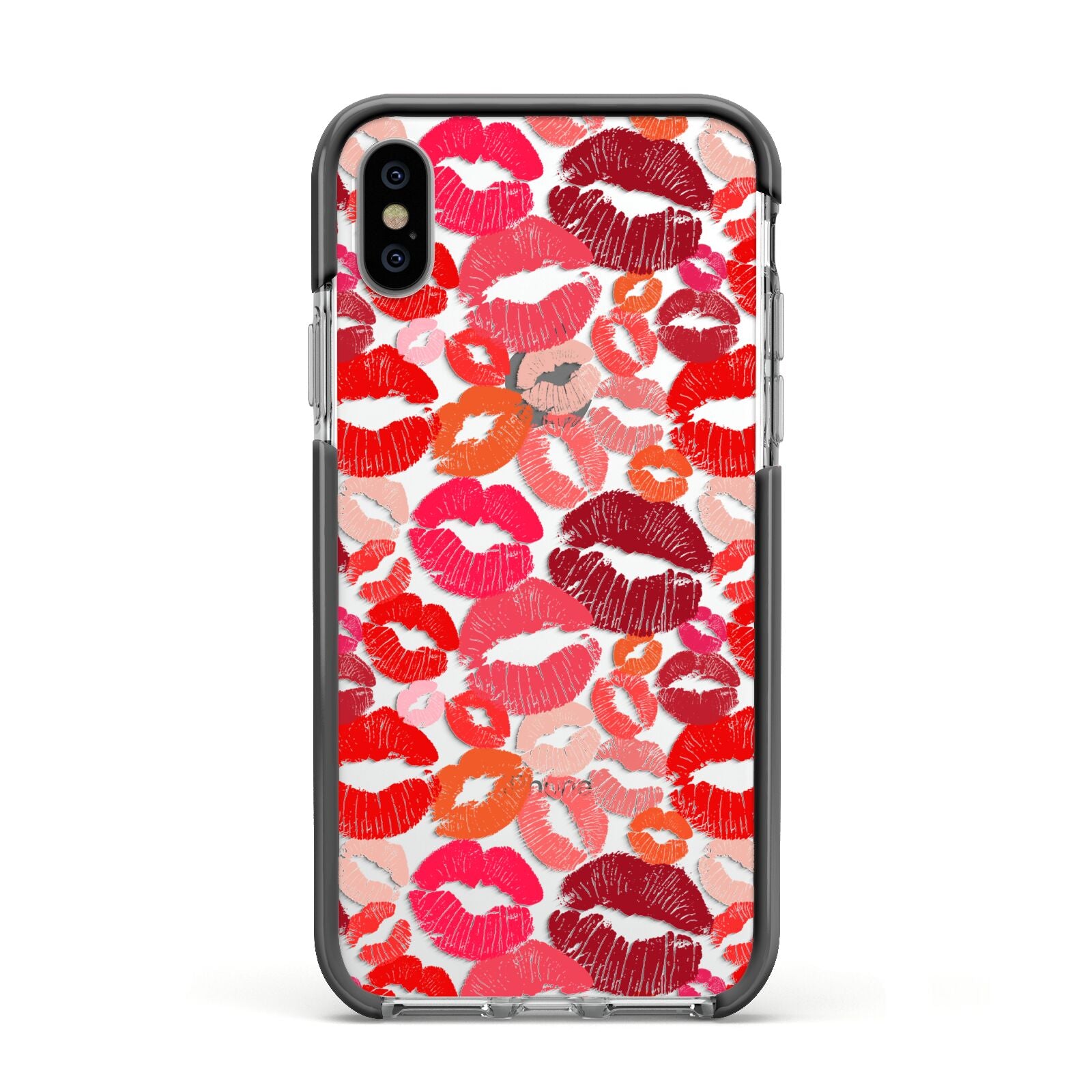 Kiss Print Apple iPhone Xs Impact Case Black Edge on Silver Phone