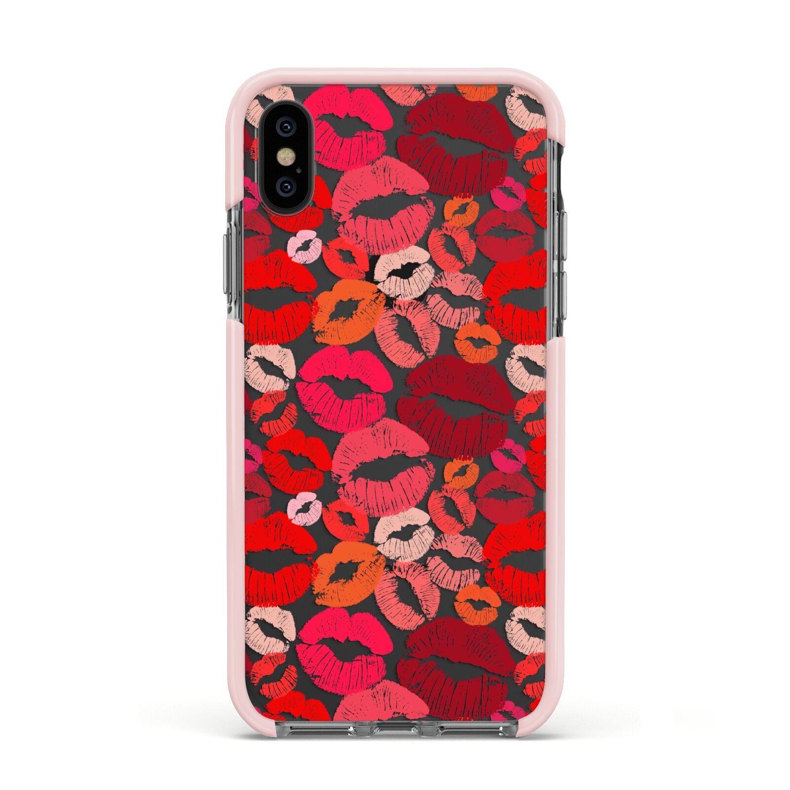 Kiss Print Apple iPhone Xs Impact Case Pink Edge on Black Phone