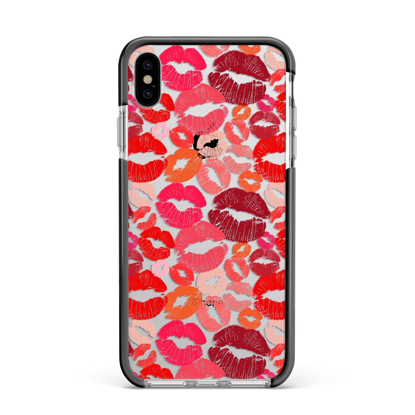 Kiss Print Apple iPhone Xs Max Impact Case Black Edge on Silver Phone