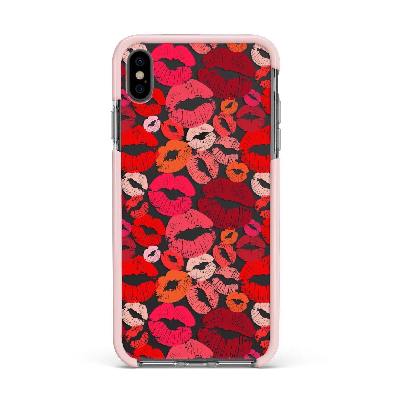 Kiss Print Apple iPhone Xs Max Impact Case Pink Edge on Black Phone