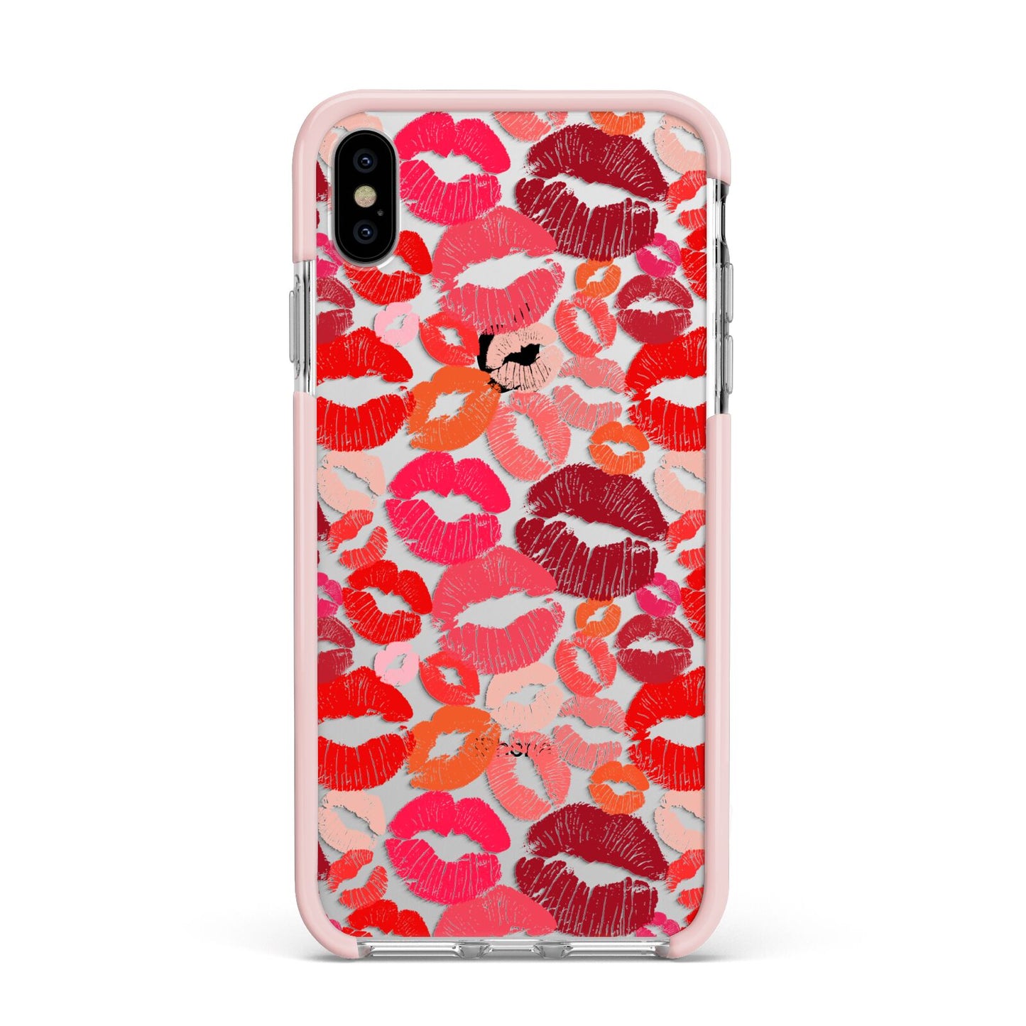 Kiss Print Apple iPhone Xs Max Impact Case Pink Edge on Silver Phone
