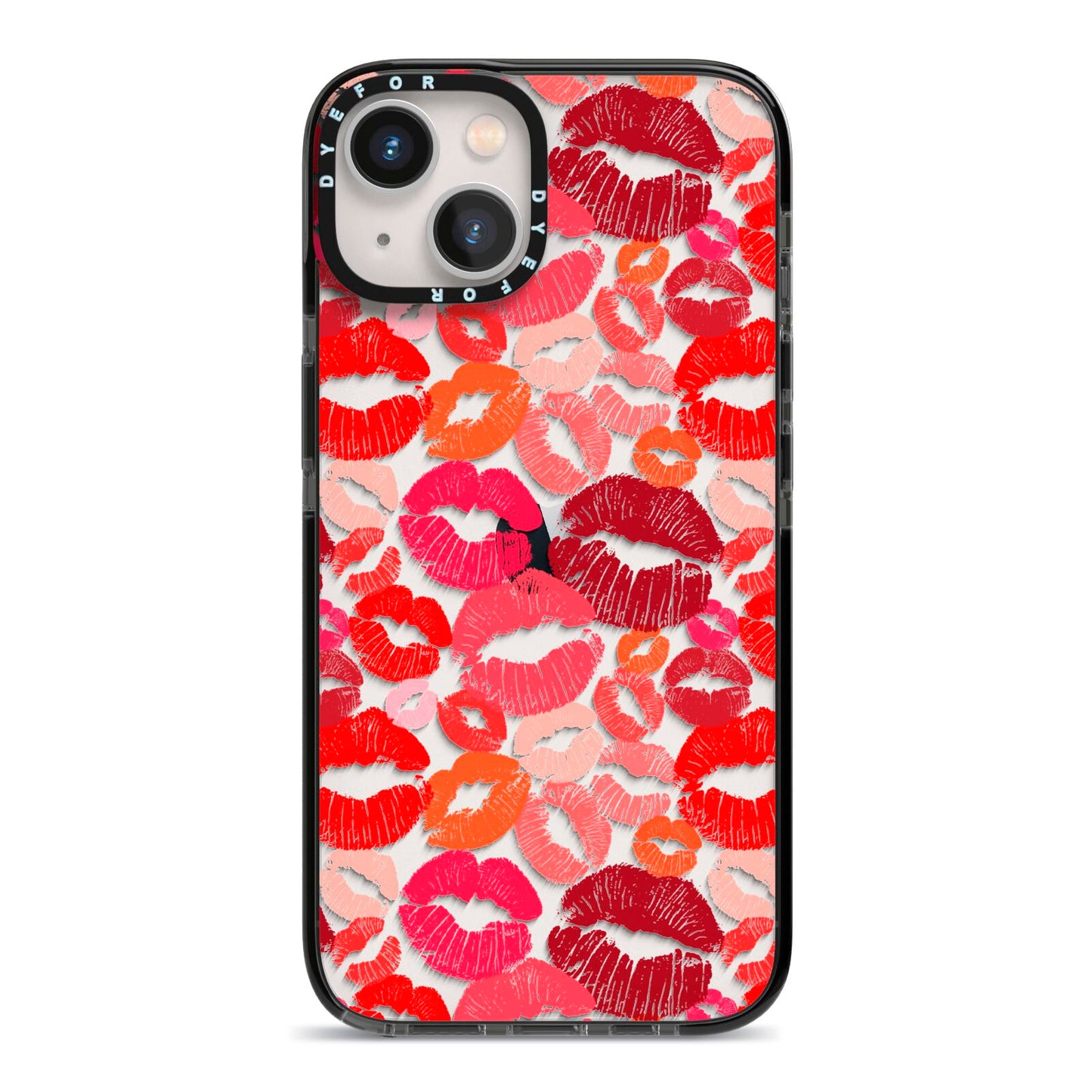 Kiss Print iPhone 13 Black Impact Case on Silver phone