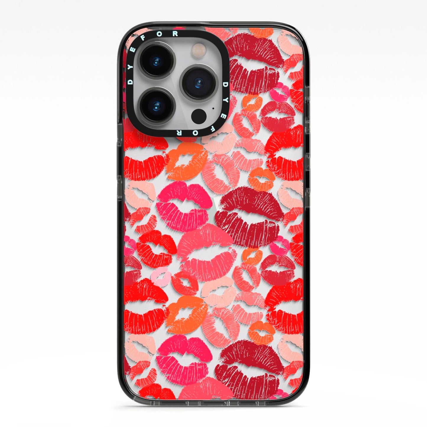 Kiss Print iPhone 13 Pro Black Impact Case on Silver phone