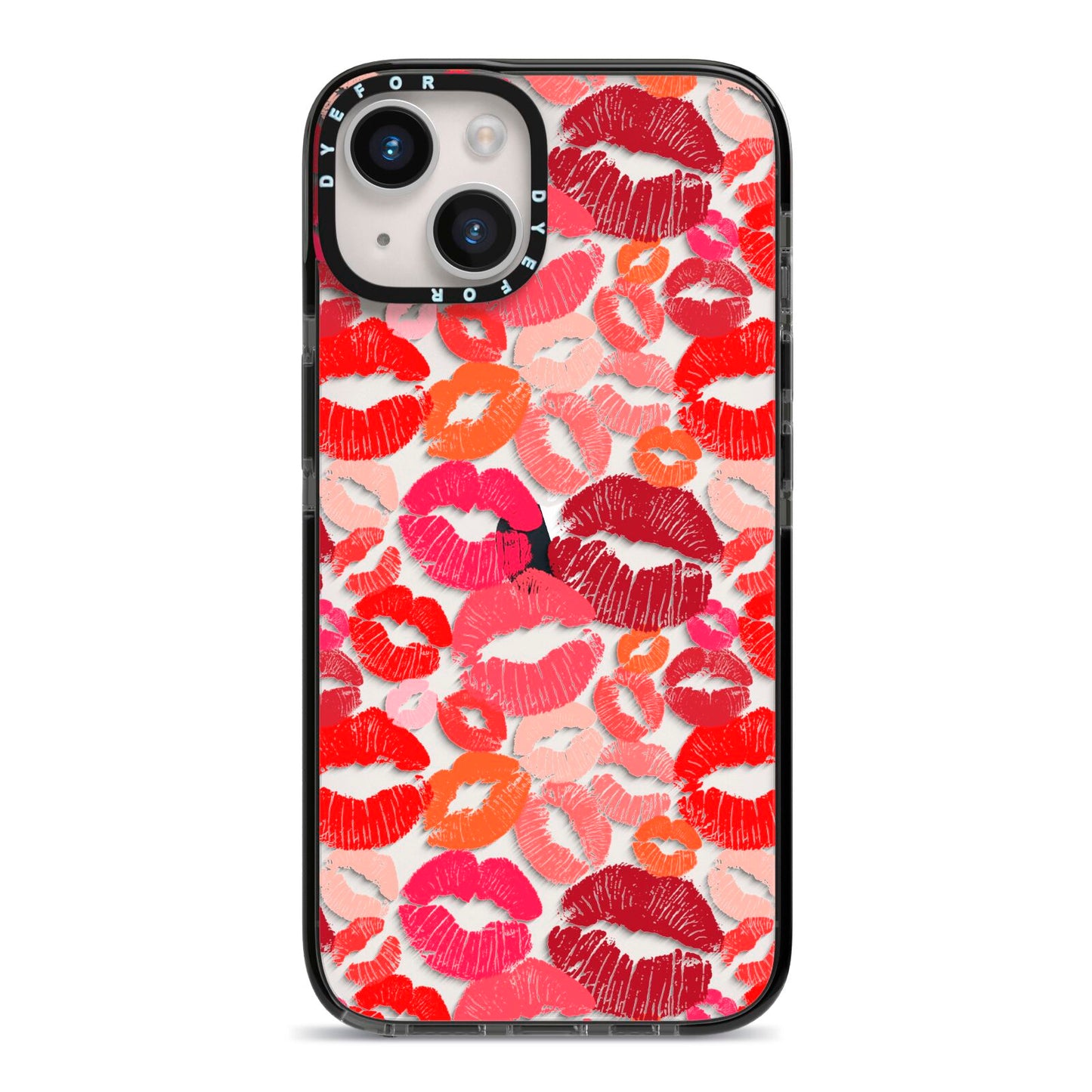 Kiss Print iPhone 14 Black Impact Case on Silver phone