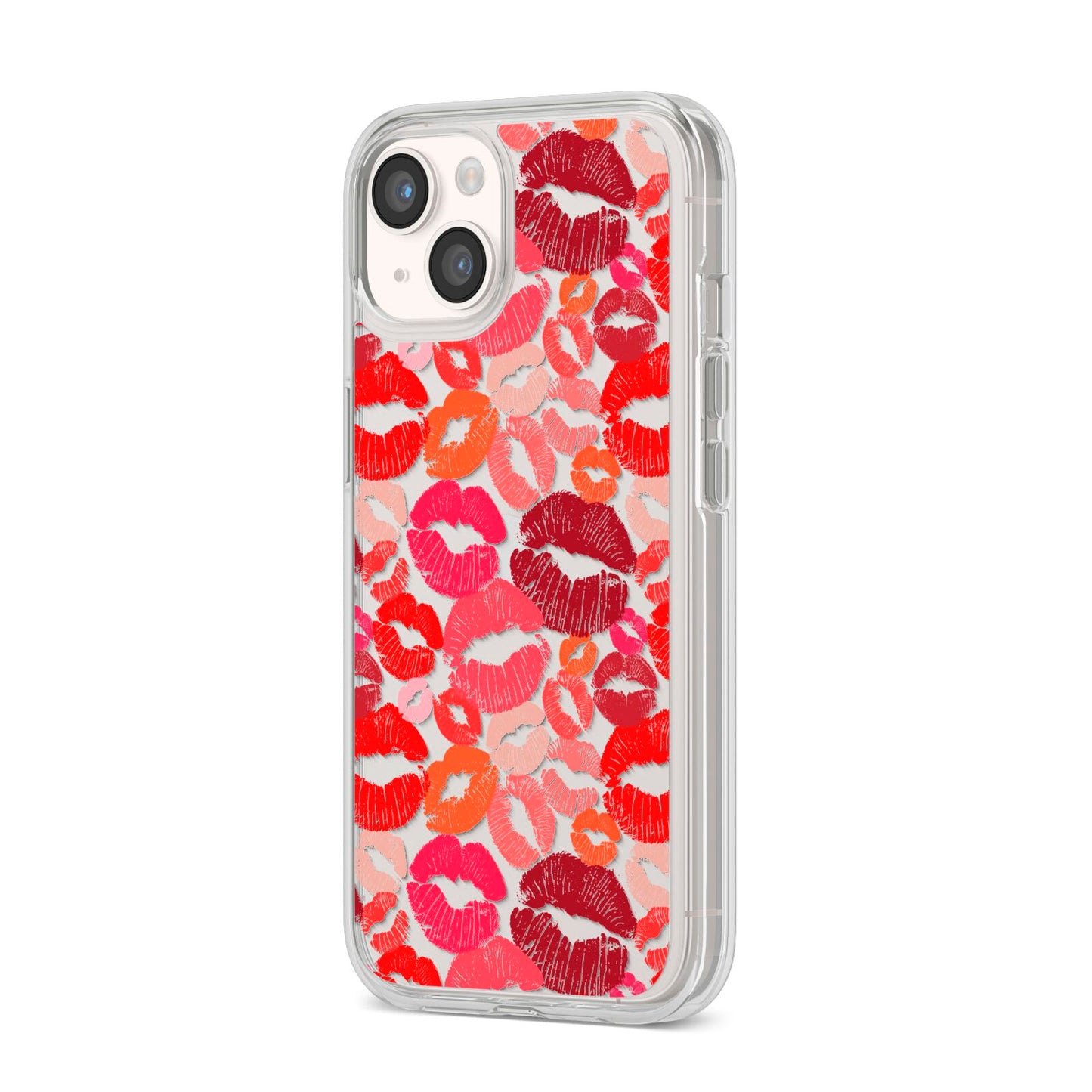 Kiss Print iPhone 14 Clear Tough Case Starlight Angled Image