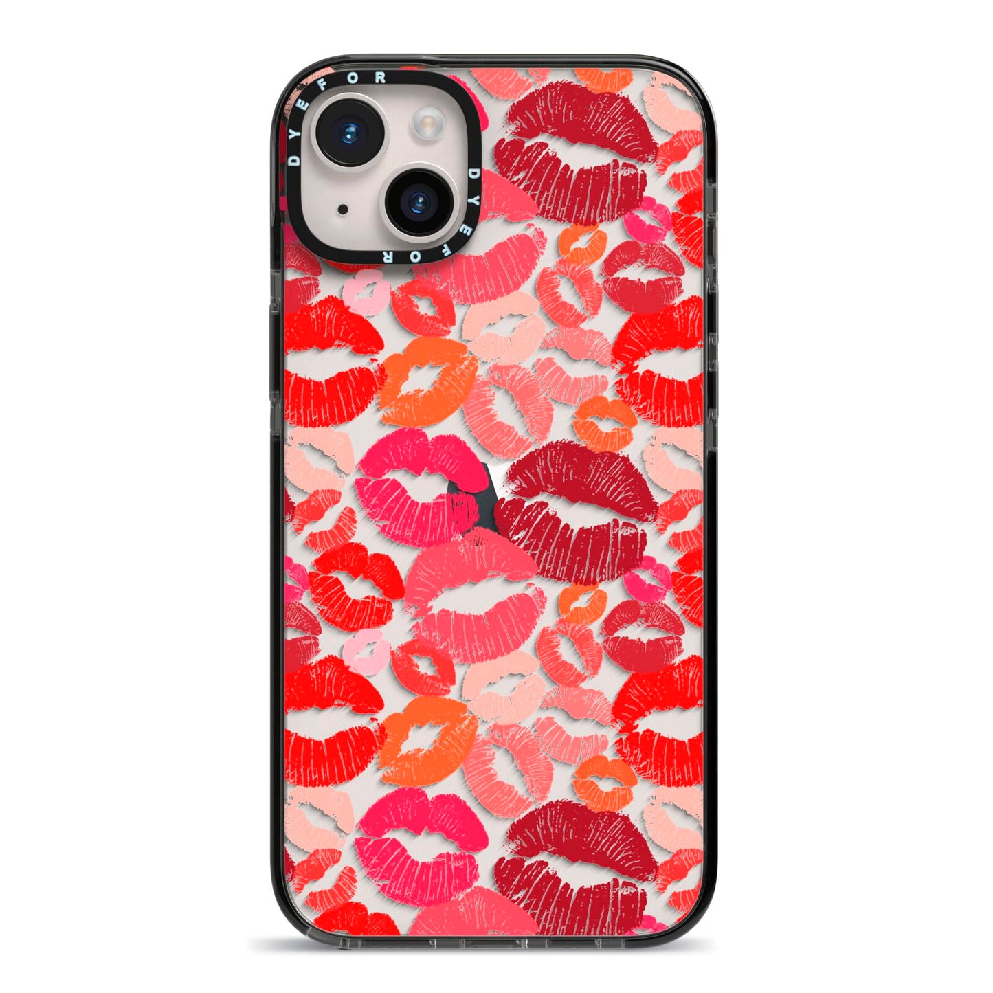 Kiss Print iPhone 14 Plus Black Impact Case on Silver phone