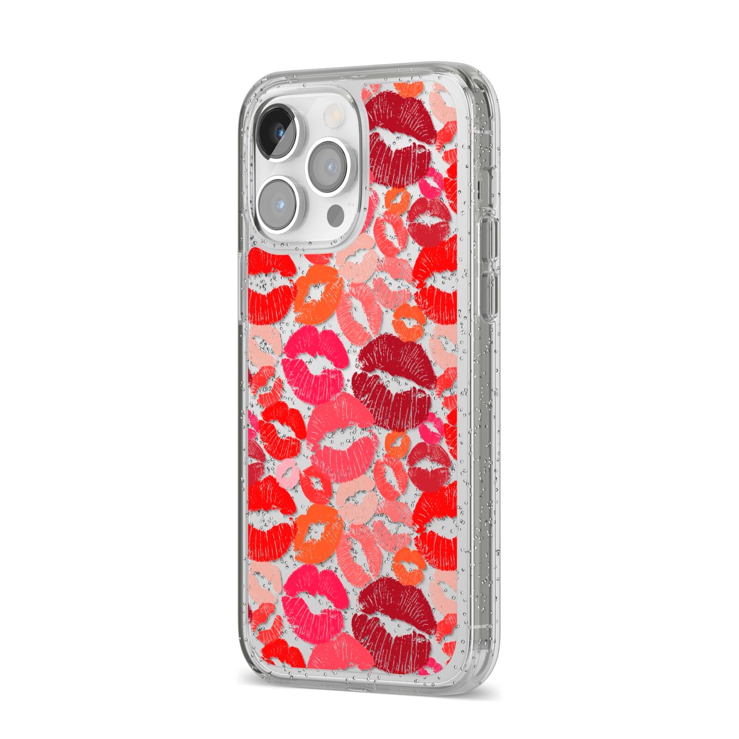 Kiss Print iPhone 14 Pro Max Glitter Tough Case Silver Angled Image