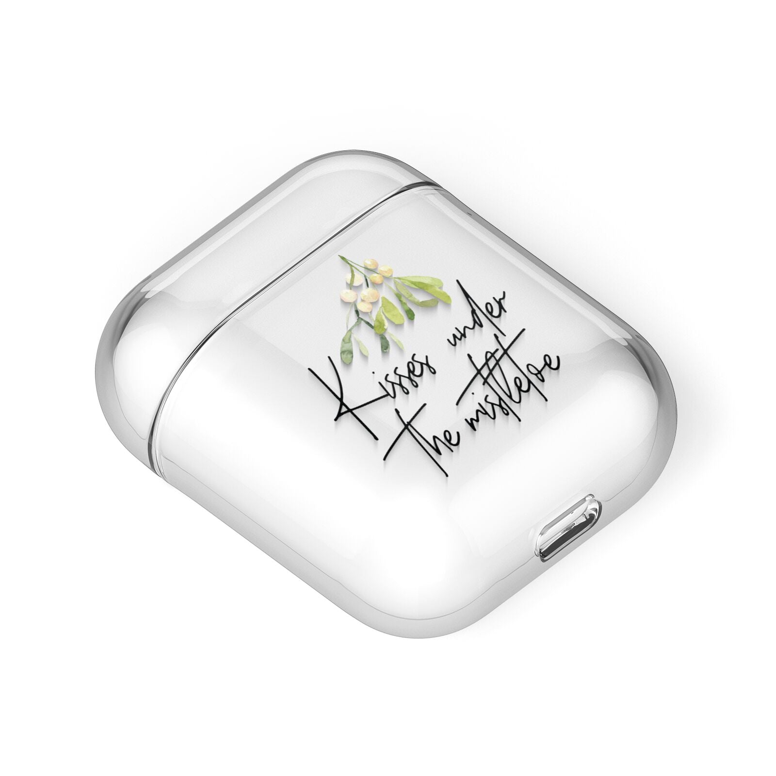 Kisses Under The Mistletoe AirPods Case Laid Flat