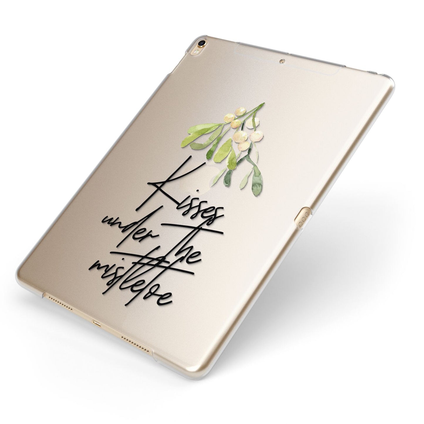 Kisses Under The Mistletoe Apple iPad Case on Gold iPad Side View