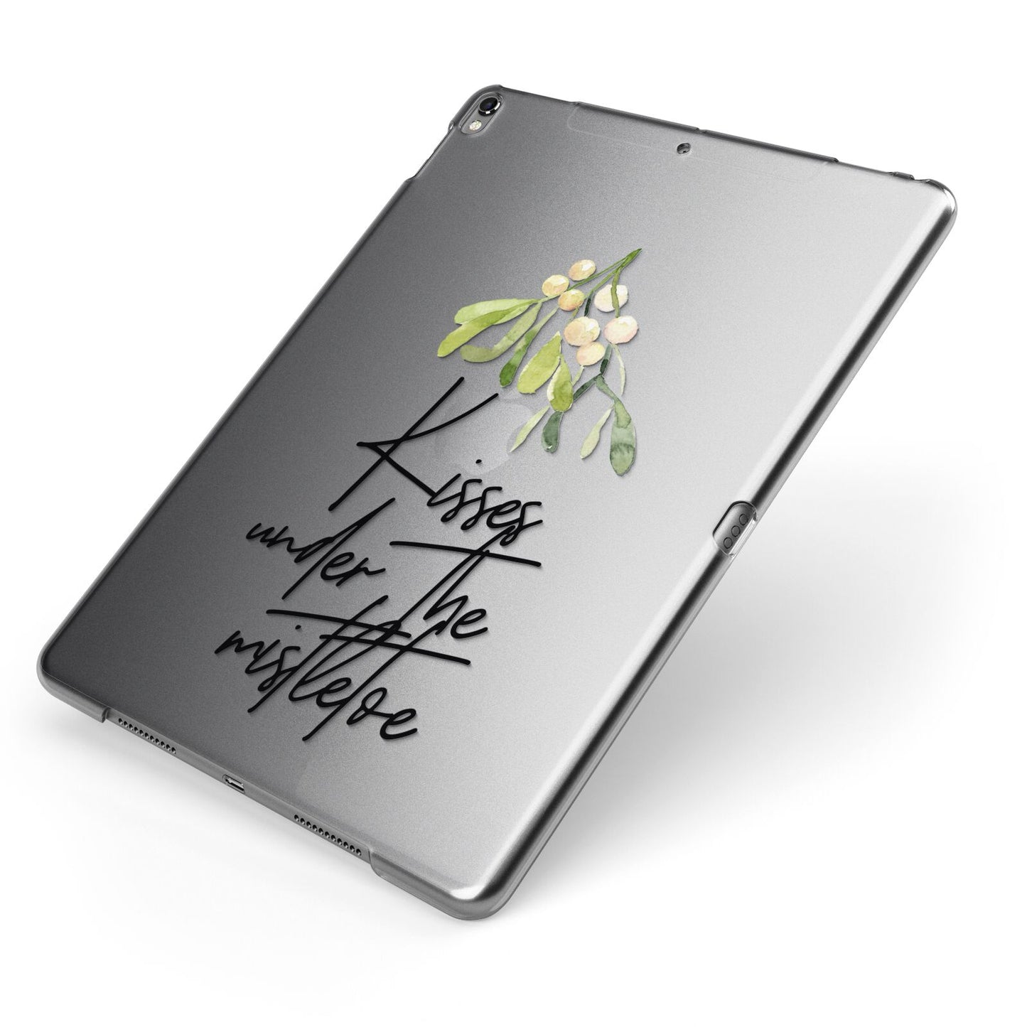 Kisses Under The Mistletoe Apple iPad Case on Grey iPad Side View