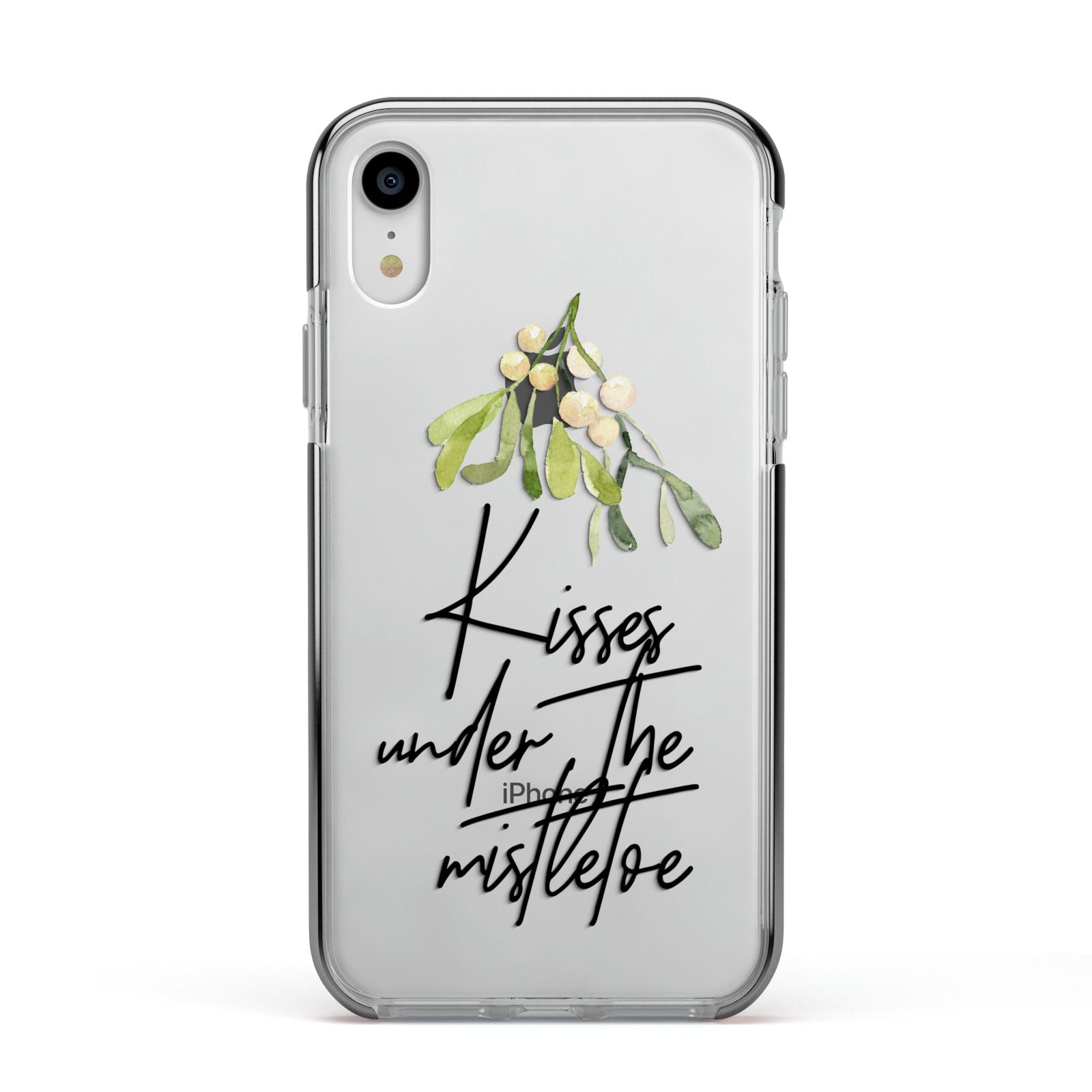 Kisses Under The Mistletoe Apple iPhone XR Impact Case Black Edge on Silver Phone