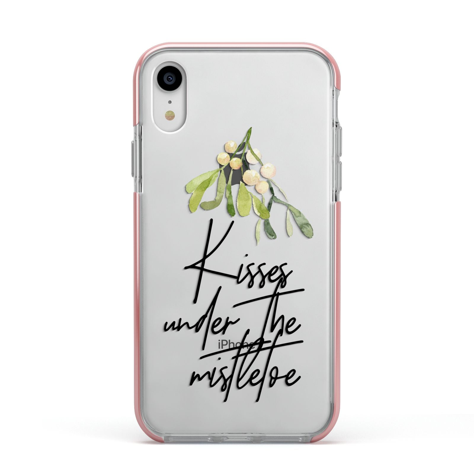 Kisses Under The Mistletoe Apple iPhone XR Impact Case Pink Edge on Silver Phone
