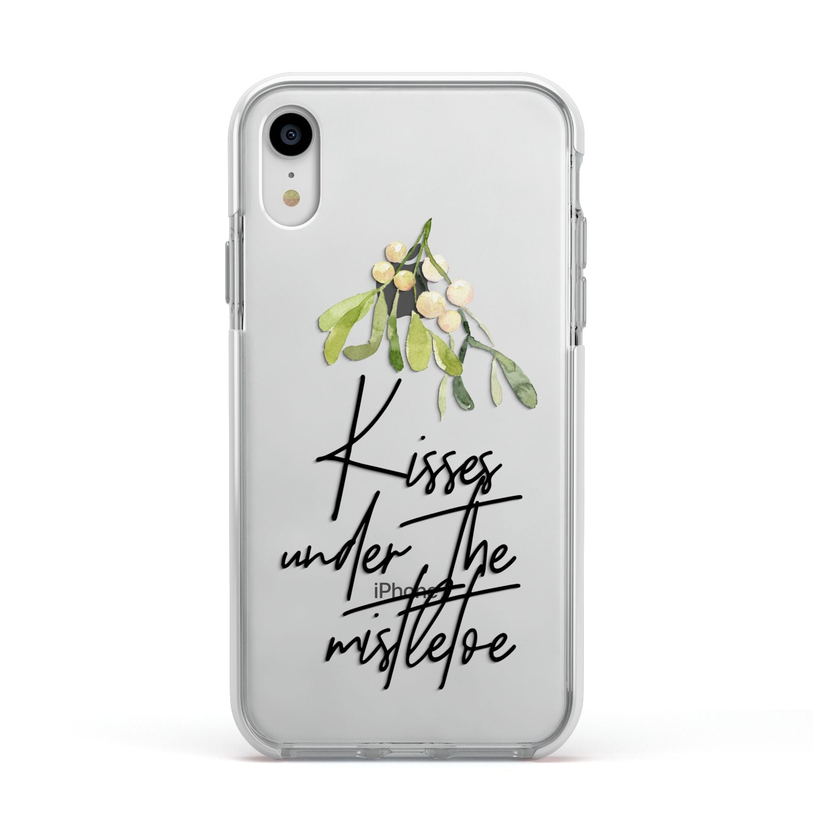 Kisses Under The Mistletoe Apple iPhone XR Impact Case White Edge on Silver Phone
