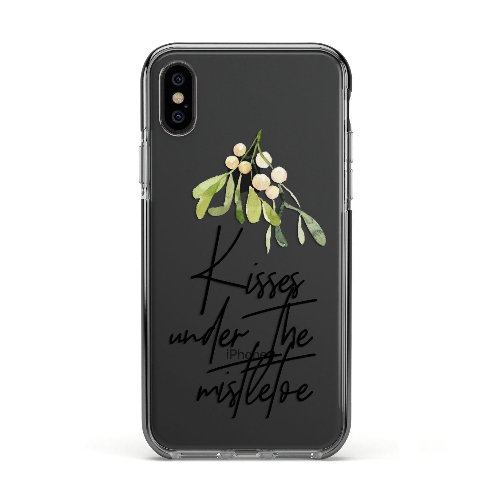 Kisses Under The Mistletoe Apple iPhone Xs Impact Case Black Edge on Black Phone