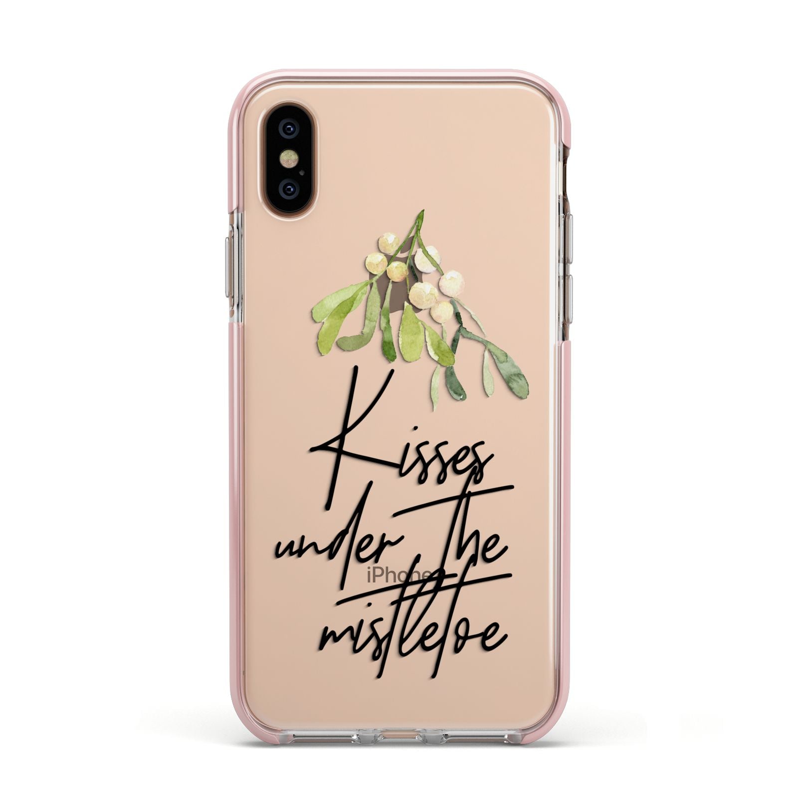 Kisses Under The Mistletoe Apple iPhone Xs Impact Case Pink Edge on Gold Phone