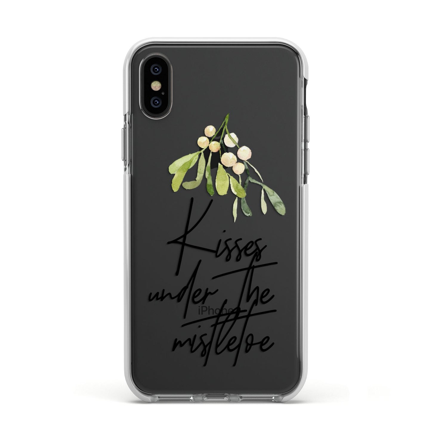 Kisses Under The Mistletoe Apple iPhone Xs Impact Case White Edge on Black Phone