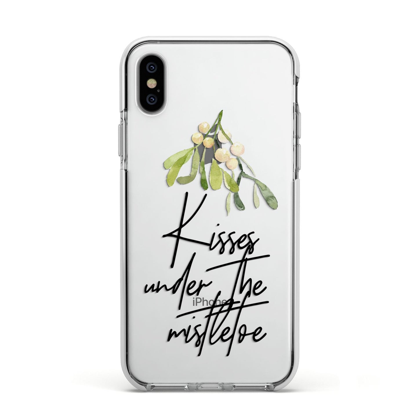 Kisses Under The Mistletoe Apple iPhone Xs Impact Case White Edge on Silver Phone