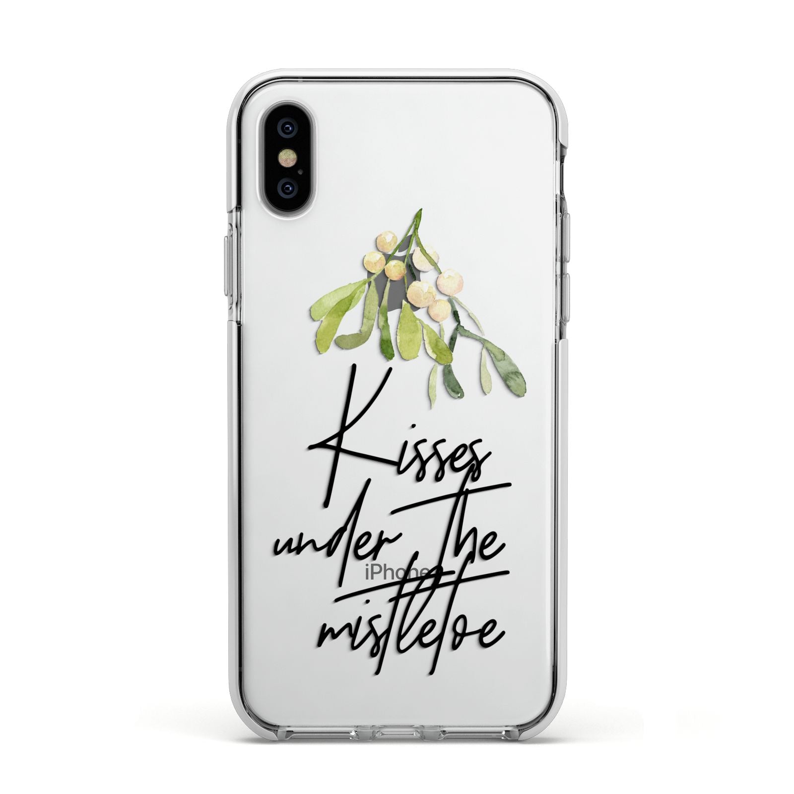 Kisses Under The Mistletoe Apple iPhone Xs Impact Case White Edge on Silver Phone