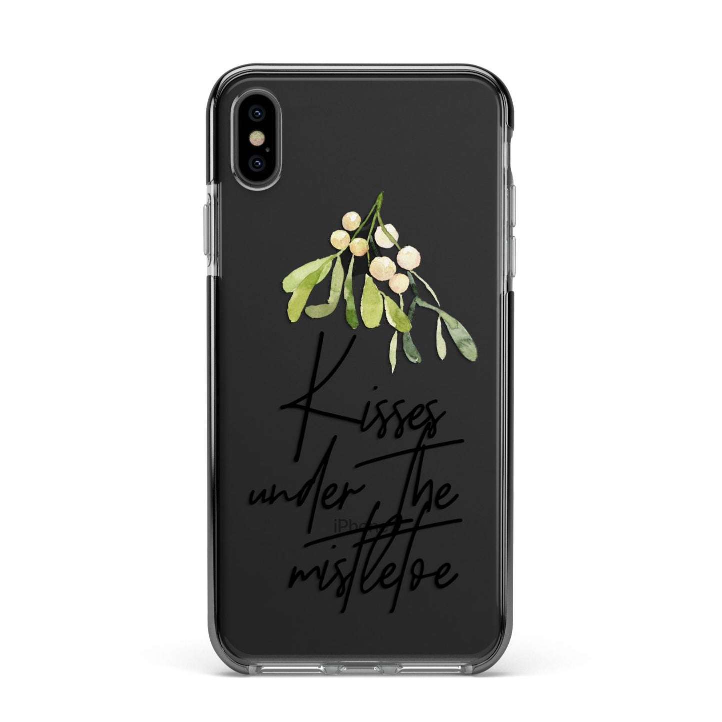 Kisses Under The Mistletoe Apple iPhone Xs Max Impact Case Black Edge on Black Phone