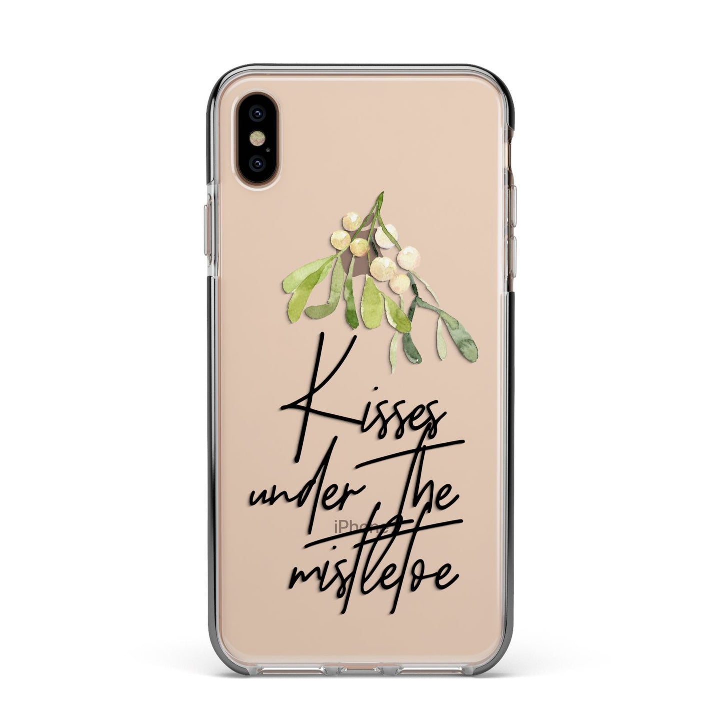 Kisses Under The Mistletoe Apple iPhone Xs Max Impact Case Black Edge on Gold Phone